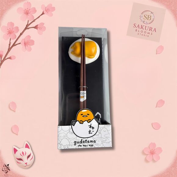 Sanrio 2020s Gudetama Chopsticks & Rest Set - Kawaii Kitchen Collectible - Picture 1 of 6